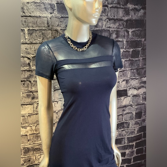 Navy Blue Mesh Soft T Shirt Mini Dress - Picture 4 of 10